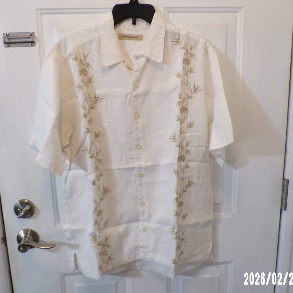 TOMMNY BAHAMA HAWAIIAN EMBROIDERED BAMBOO SHOOTS CASUAL LOUNGE CAMP SHIRT